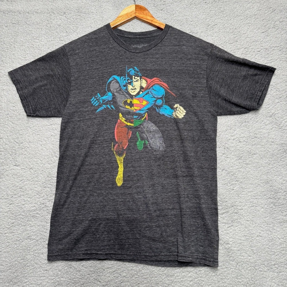 Mens Batman Superman Fusion Graphic M T Shirt Dark Gray Heathered Short Sleeve - Picture 1 of 6